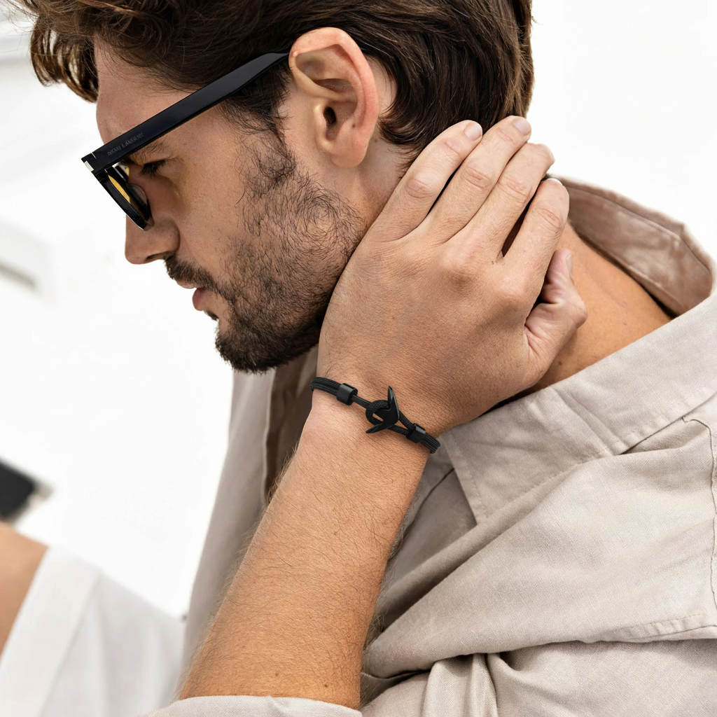 PULSERA ANCLA MARINA "BLACK PEARL"